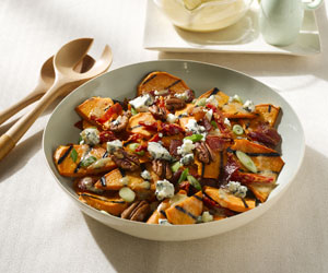 Recipe: Grilled Sweet Potato Salad with Hot Bacon Dressing, Blue Cheese &amp; Pecans